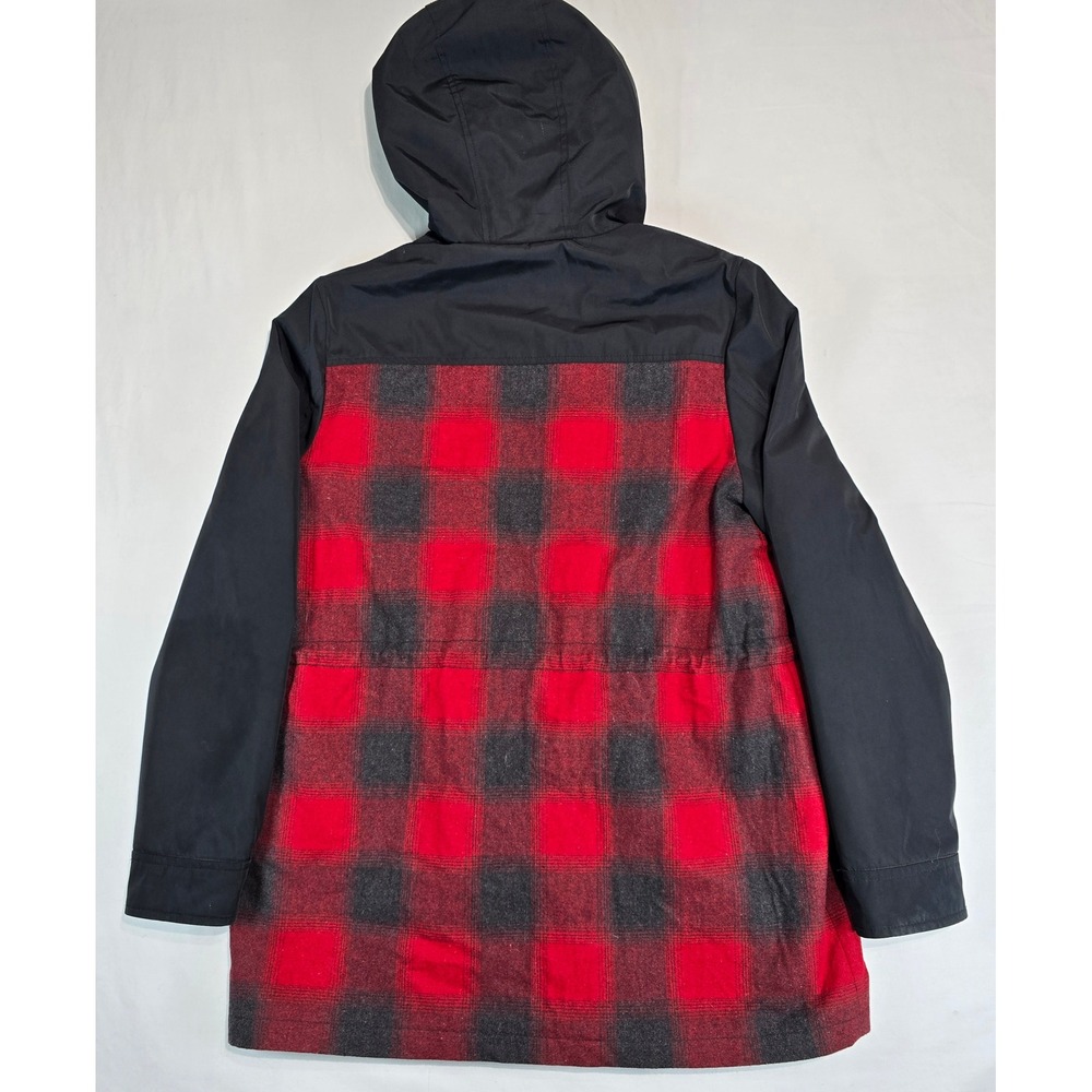 Pendleton Womens Red Black Buffalo Plaid Wool Blend Hooded Parka Jacket‎ Large - Picture 2 of 16